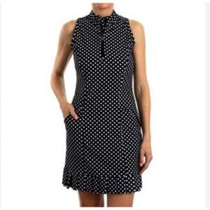 Tzu Tzu Shiloh Dress Womens XS Black White Polka Dot Sleeveless Golf Tennis